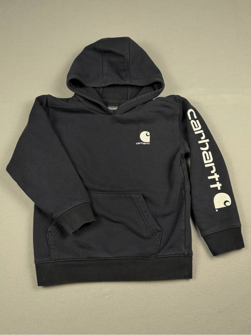 Carhartt Kids Black Hoodie with White Sleeve Logo
